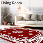 Deep Red Intricate Floral Square Rug