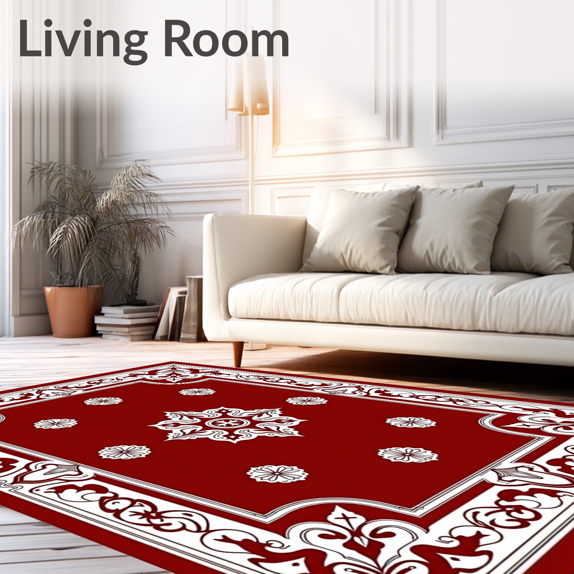 Deep Red Intricate Floral Square Rug