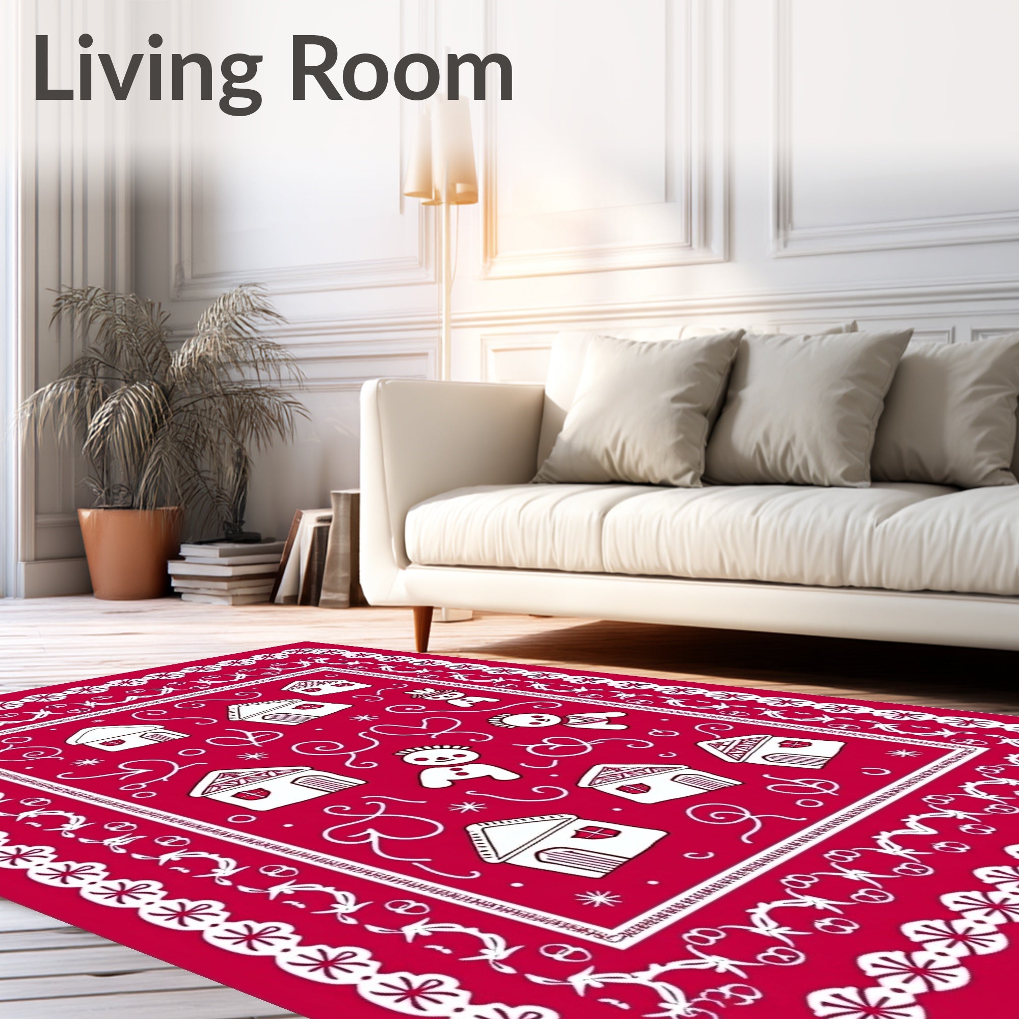 Red Gingerbread Village Characters Rug