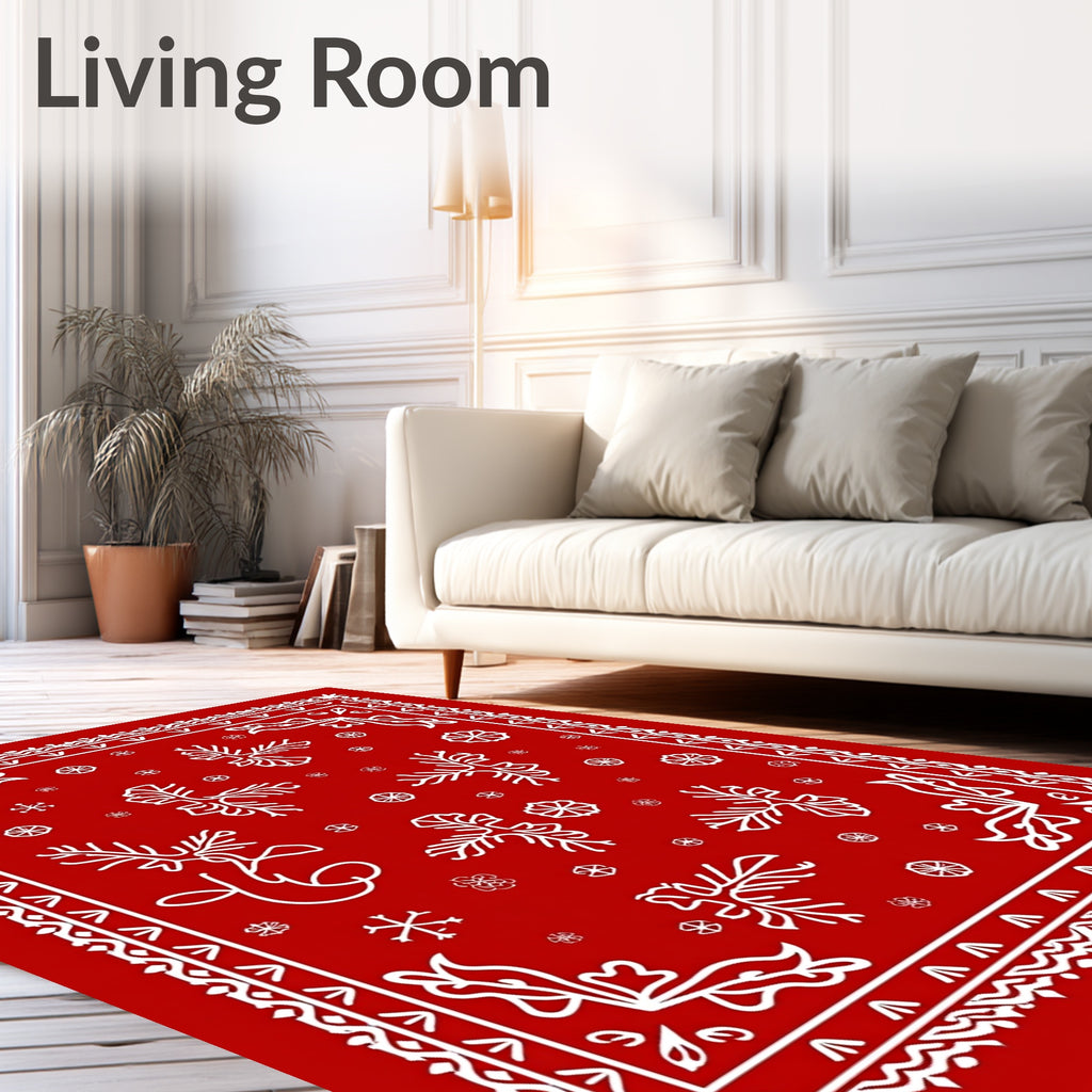 Red White Snowflake Folk Art Rug