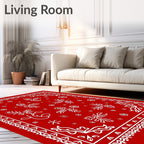 Red White Snowflake Folk Art Rug