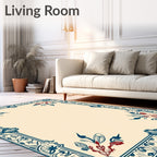 Classic Teal Red Floral Border Rug