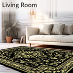 Golden Black Floral Inlay Rectangular Rug