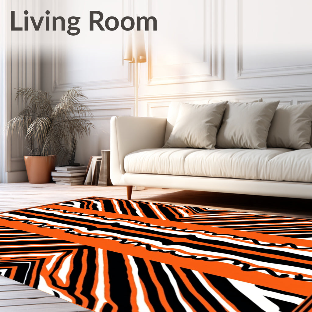 Bold Orange Black White Zebra Stripes Rug