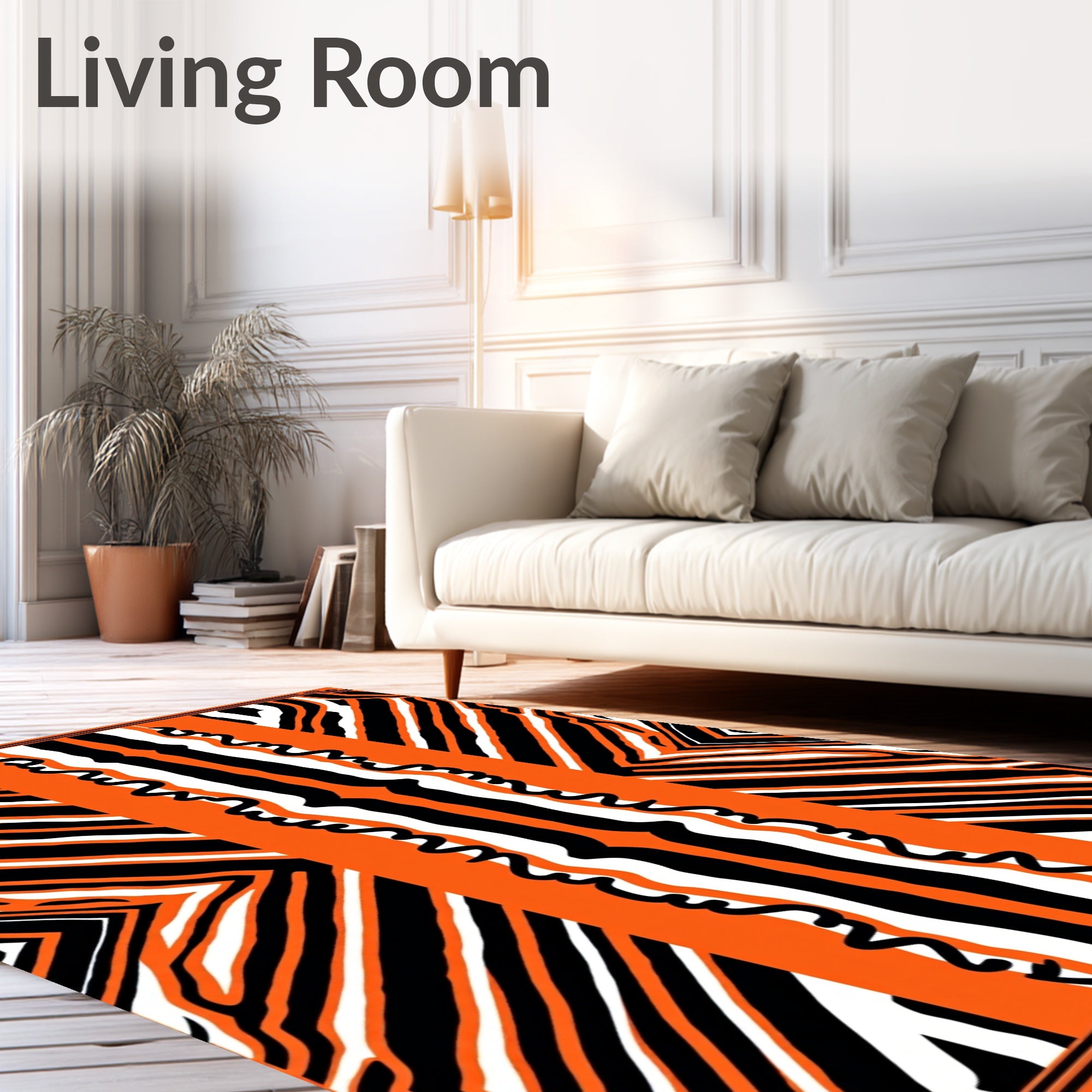 Bold Orange Black White Zebra Stripes Rug
