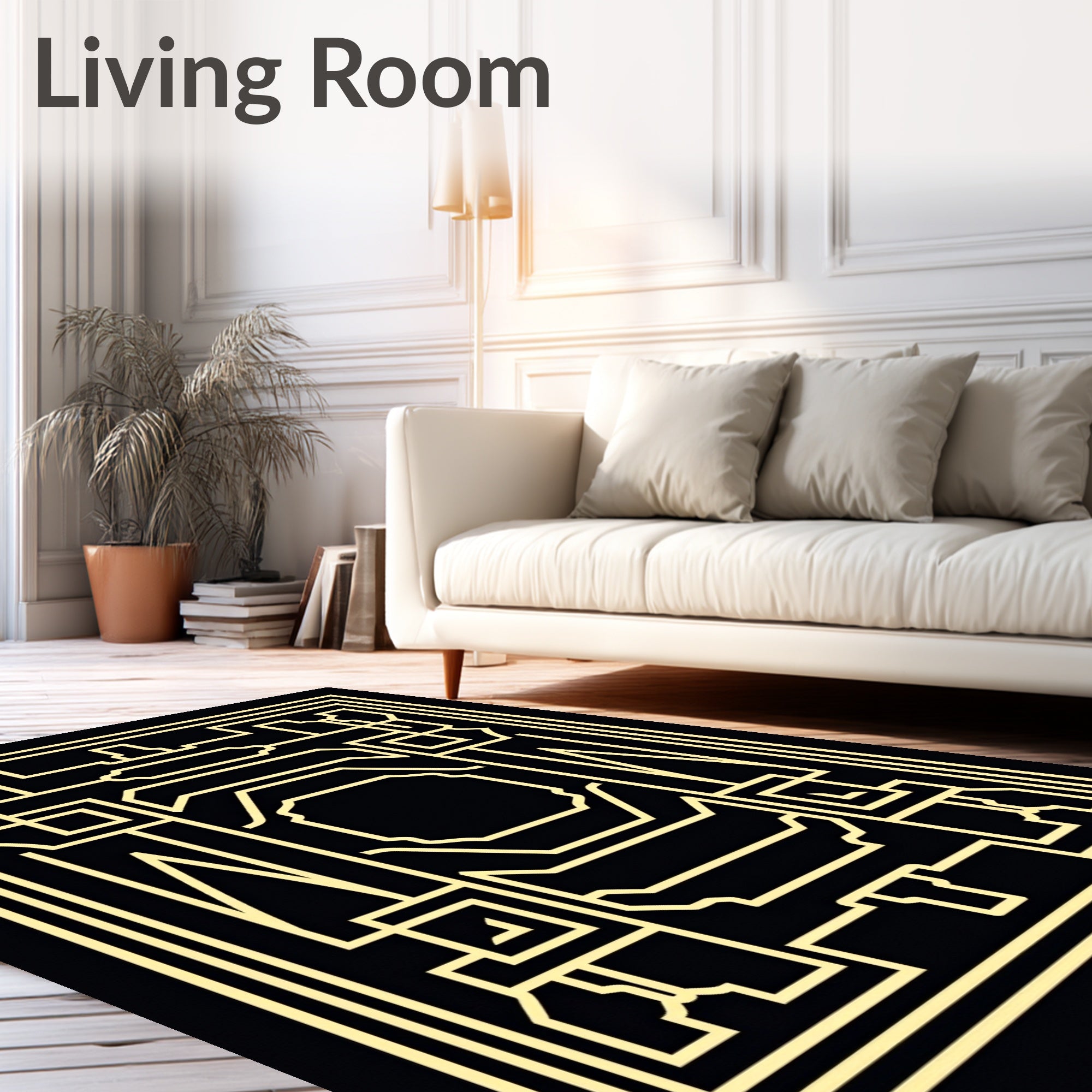 Golden Geometric Art Deco Frame Rug