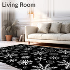 White Snowflake Black Background Repeating Pattern Rug