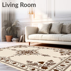 Classic Brown Floral Medallion Border Rug