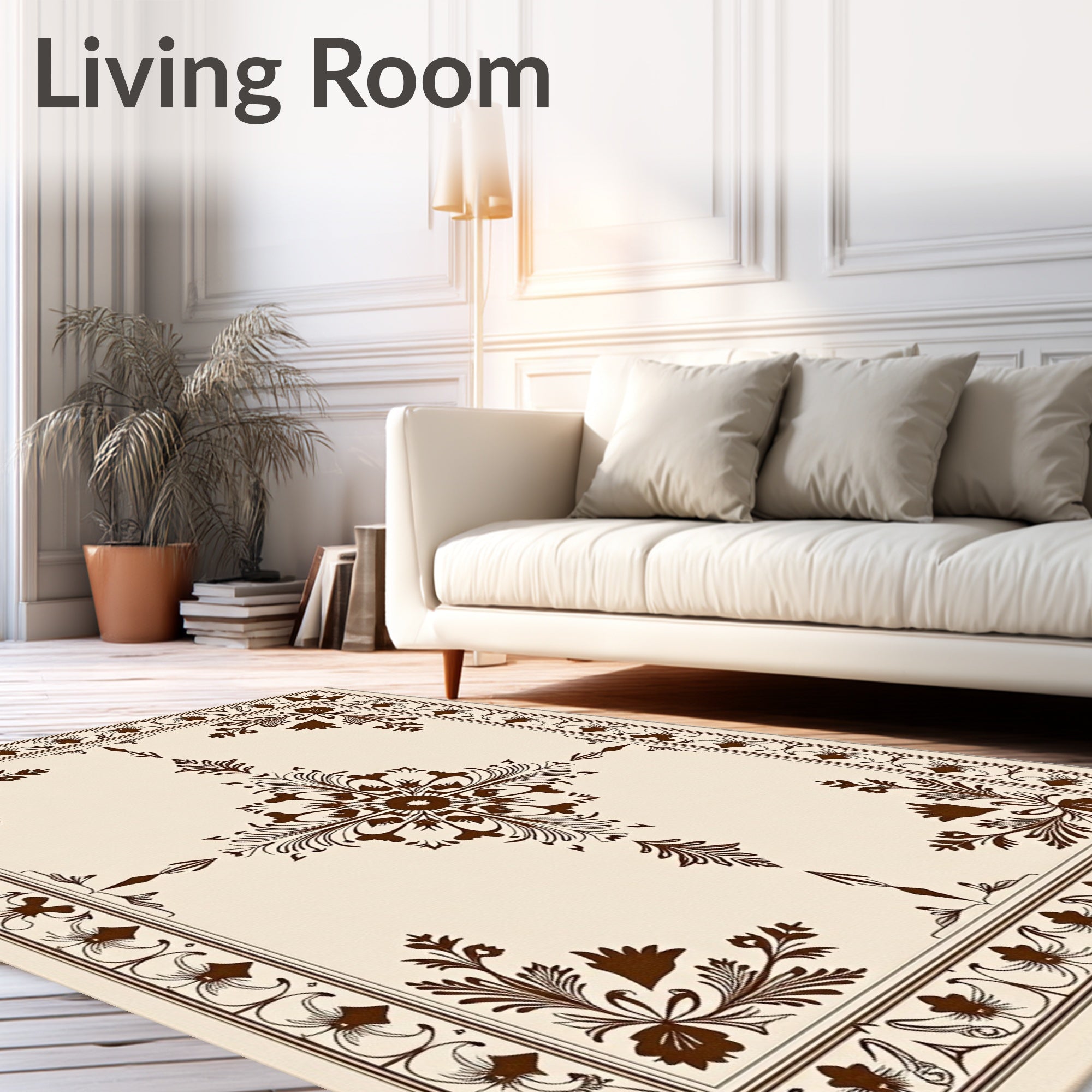 Classic Brown Floral Medallion Border Rug