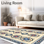 Cream Geometric Medallion Border Rug
