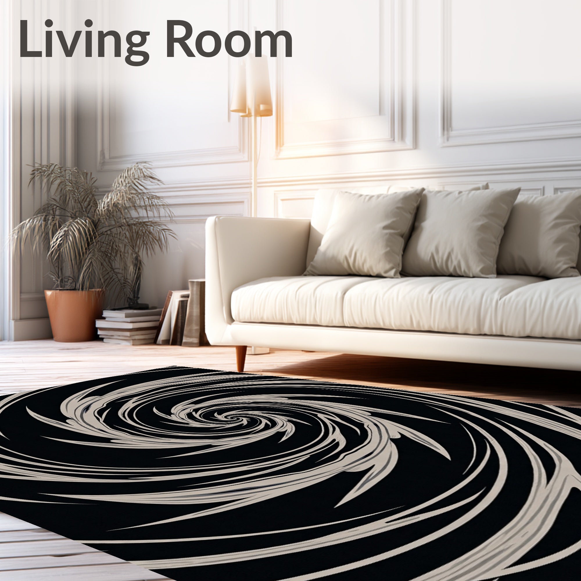 Abstract Beige Swirl Vortex Rug