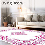 Ornate Magenta Floral Medallion Border Rug