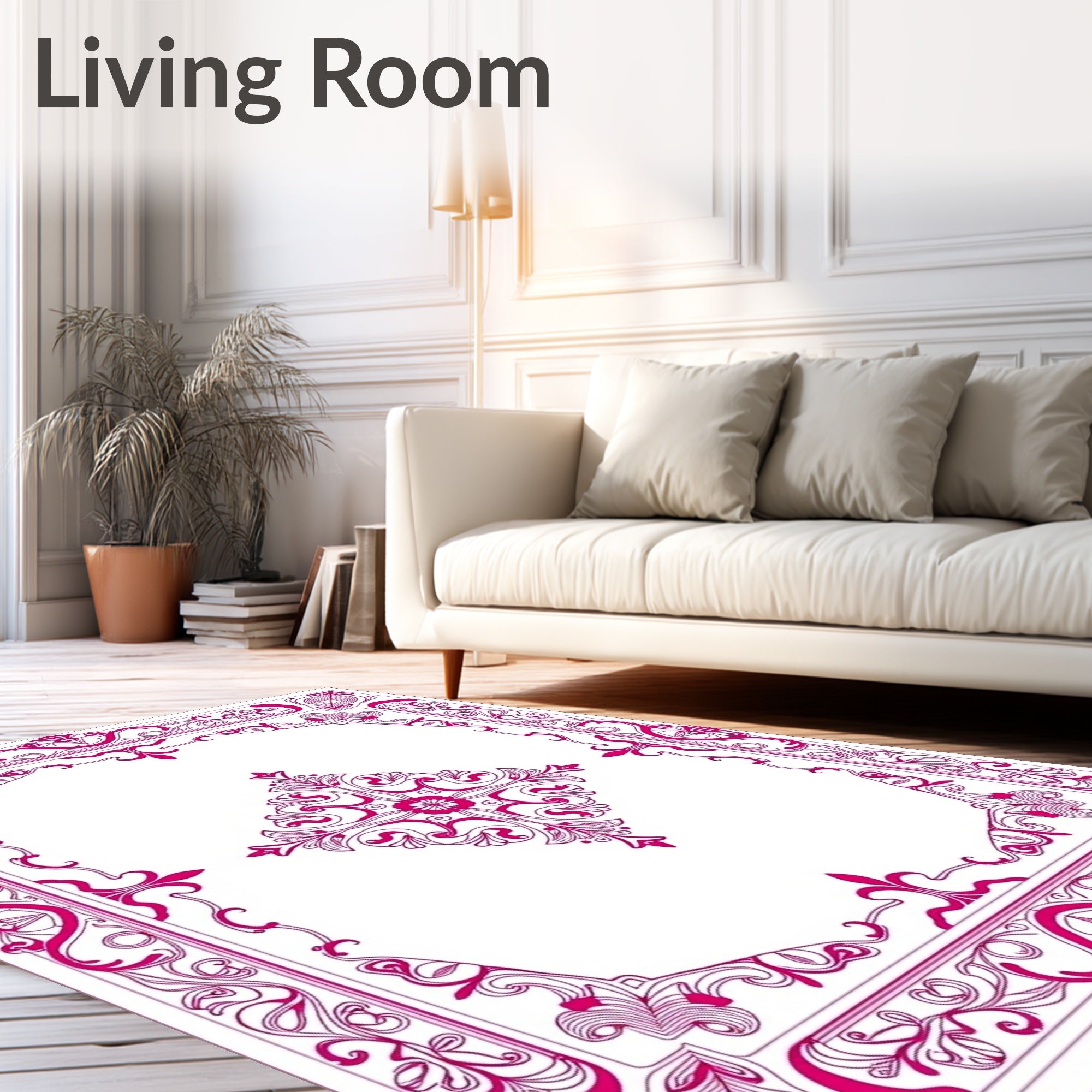 Ornate Magenta Floral Medallion Border Rug