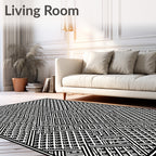 Black White Geometric Maze Runner Rug