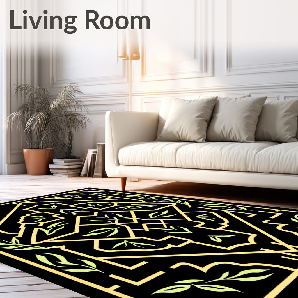 Pale Green Leaf Geometric Symmetry Rug