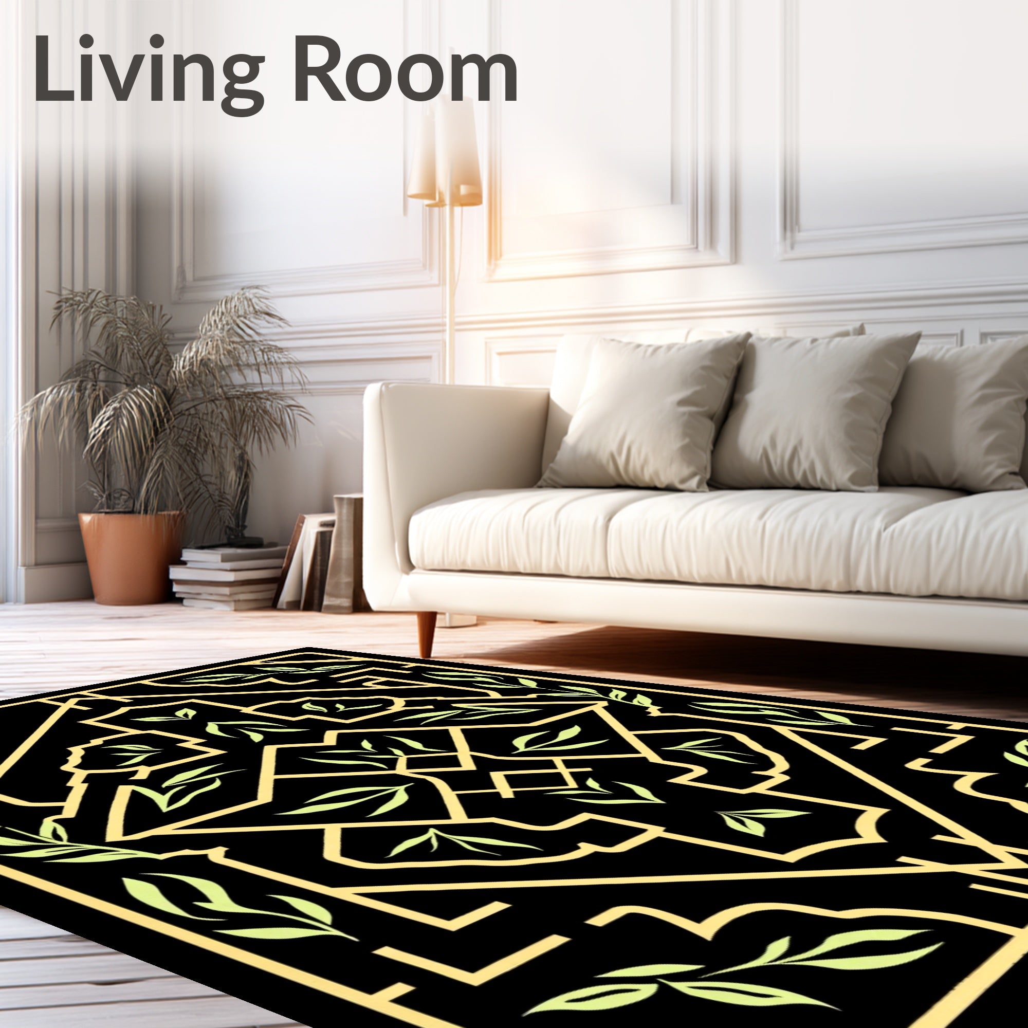 Pale Green Leaf Geometric Symmetry Rug