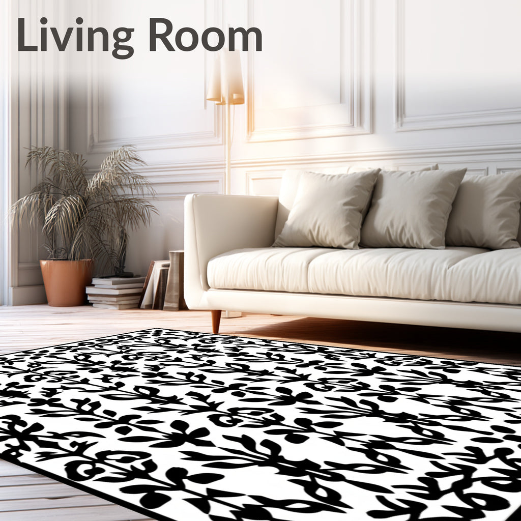 Black White Damask Floral Lace Rug