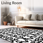 Black White Damask Floral Lace Rug