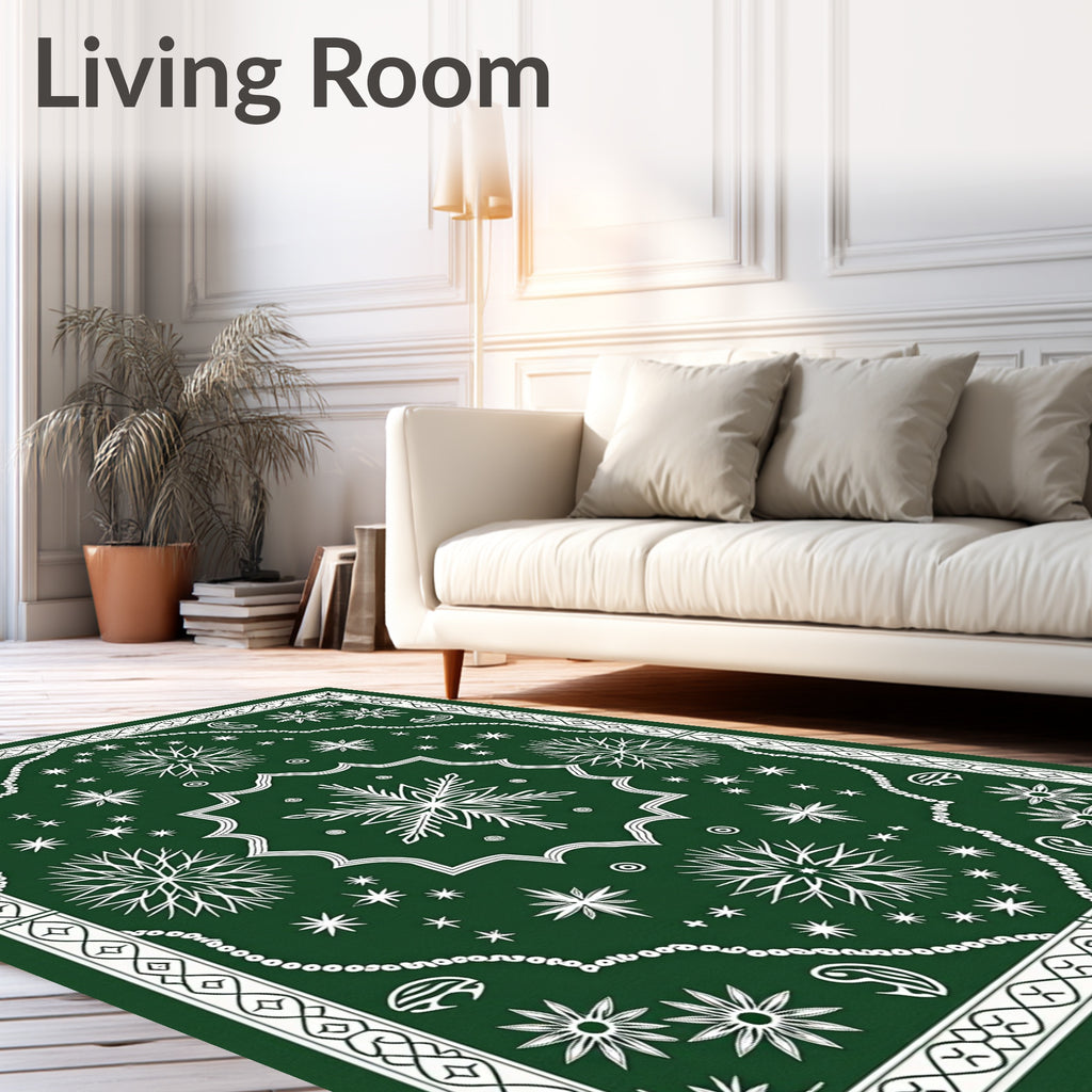 Deep Green Snowflake Starburst Medallion Rug