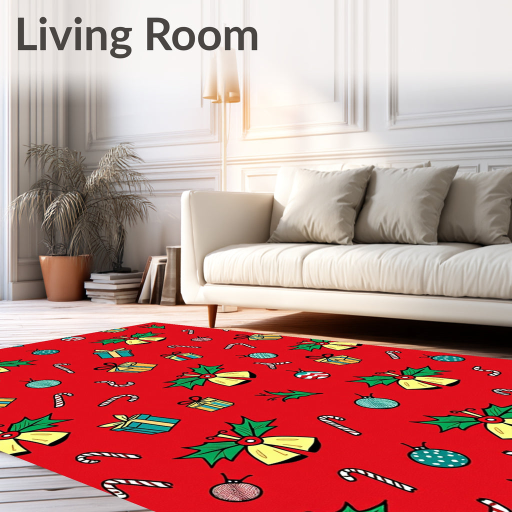 Festive Red Christmas Icons Repeat Rug