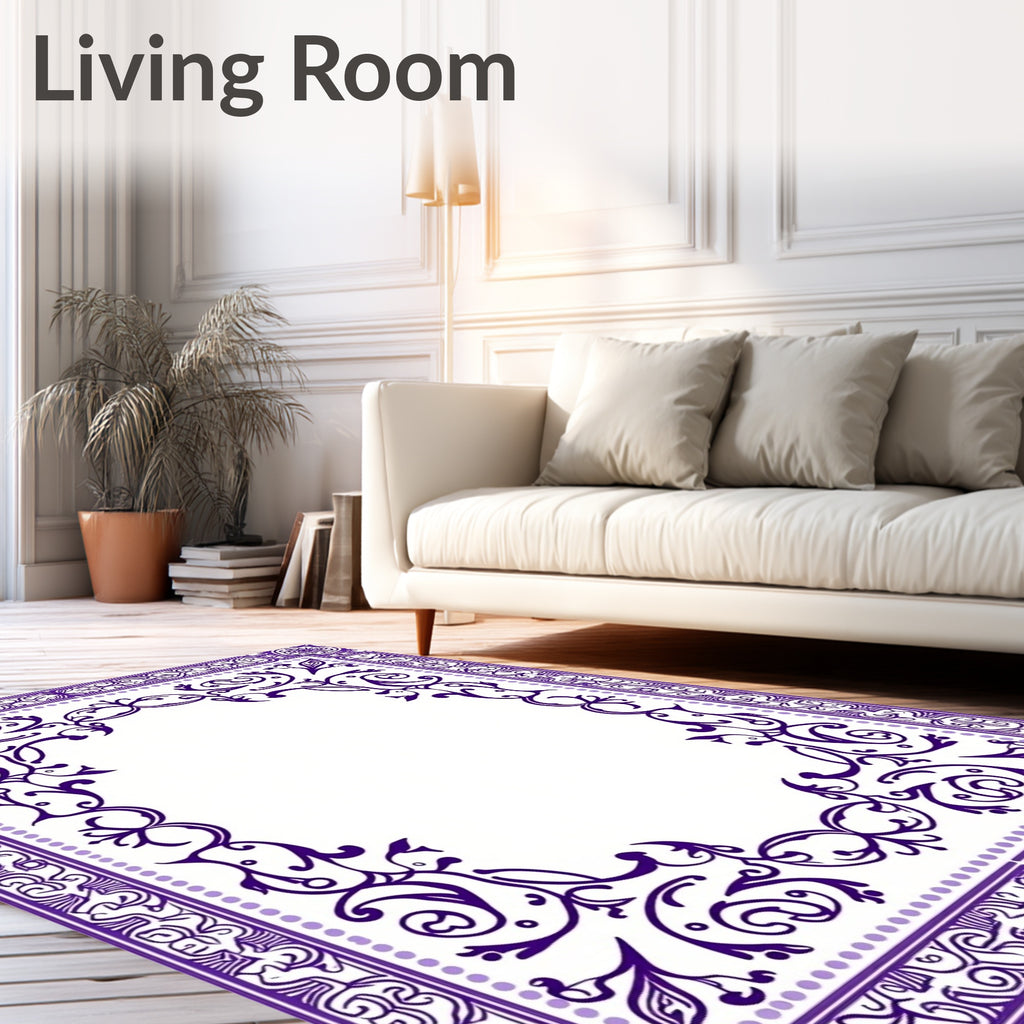 Ornate Purple Floral Vine Border Rug
