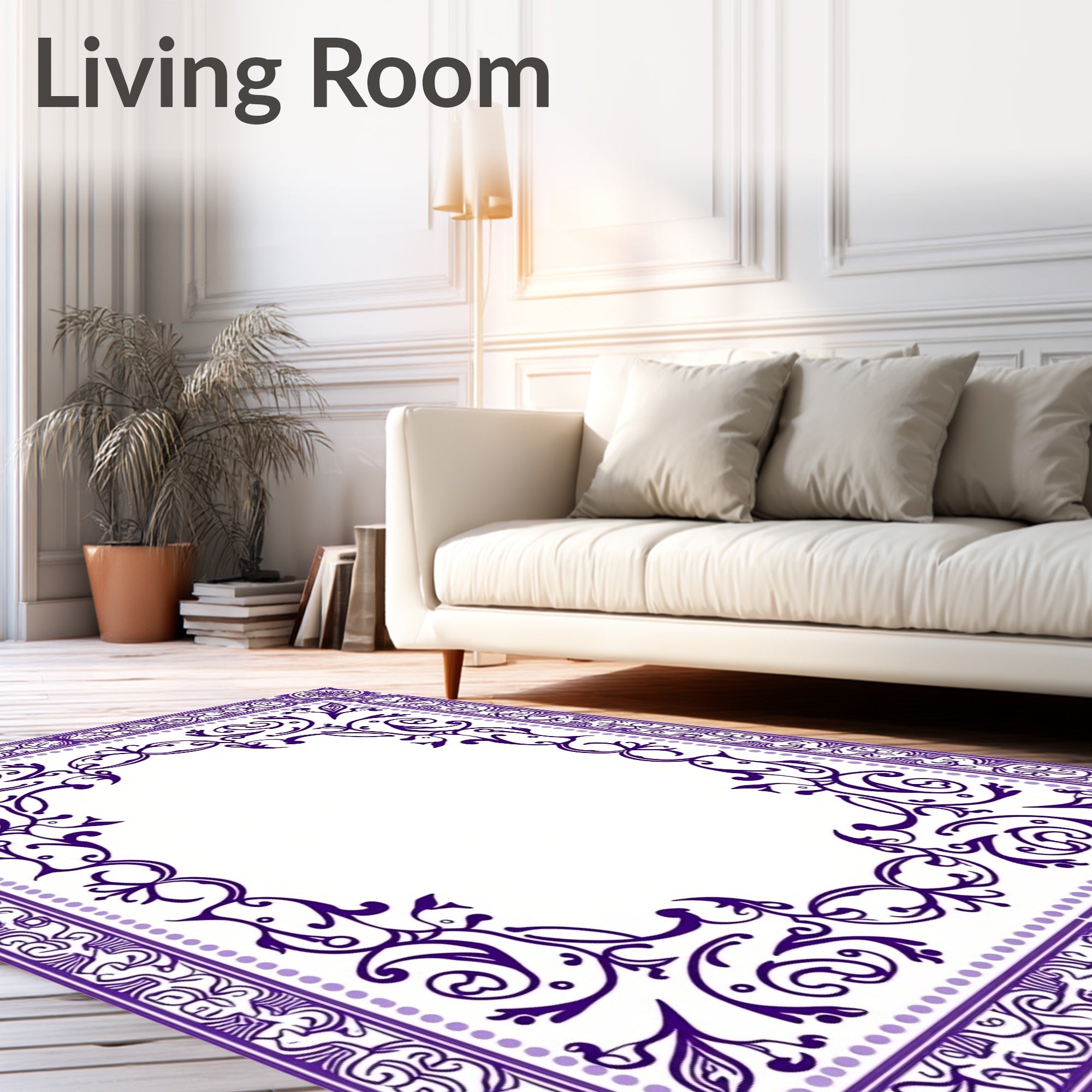 Ornate Purple Floral Vine Border Rug