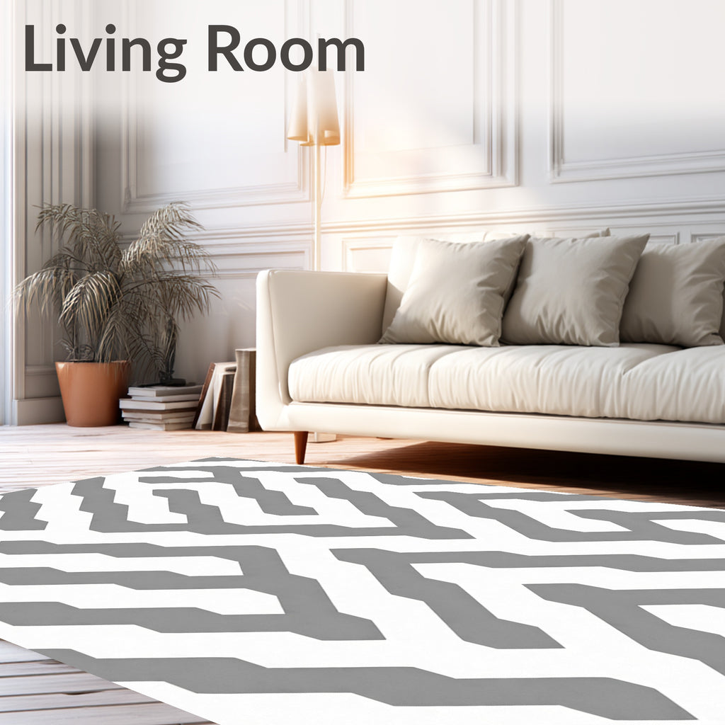 Geometric White and Gray Maze Rug