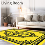Golden Yellow Black Ornate Medallion Rug