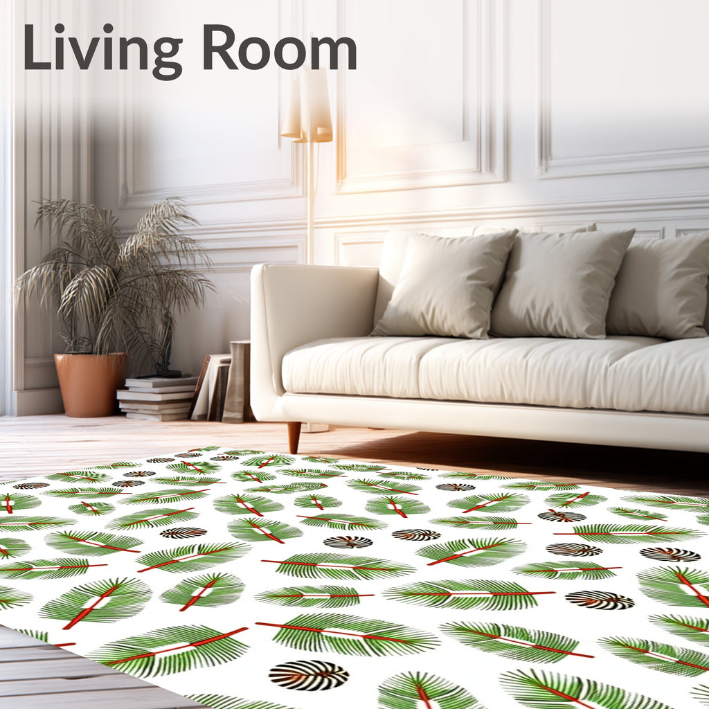 Green Palm Leaves Fern Circles Rug