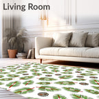 Green Palm Leaves Fern Circles Rug