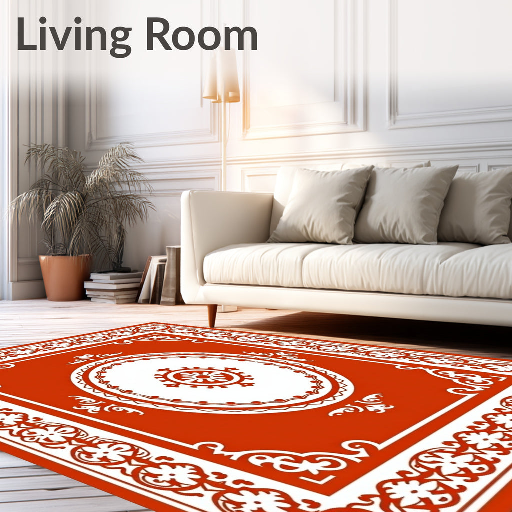 Crimson and White Medallion Border Rug