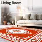 Crimson and White Medallion Border Rug