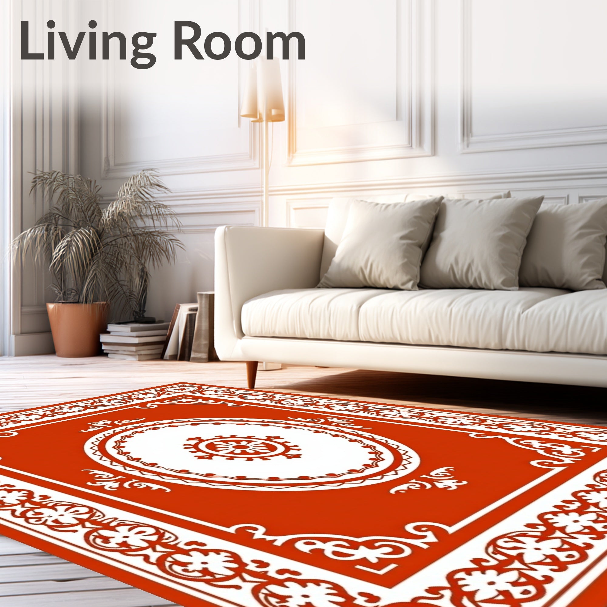 Crimson and White Medallion Border Rug