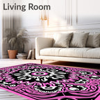 Vibrant Pink Black Floral Mandala Rug