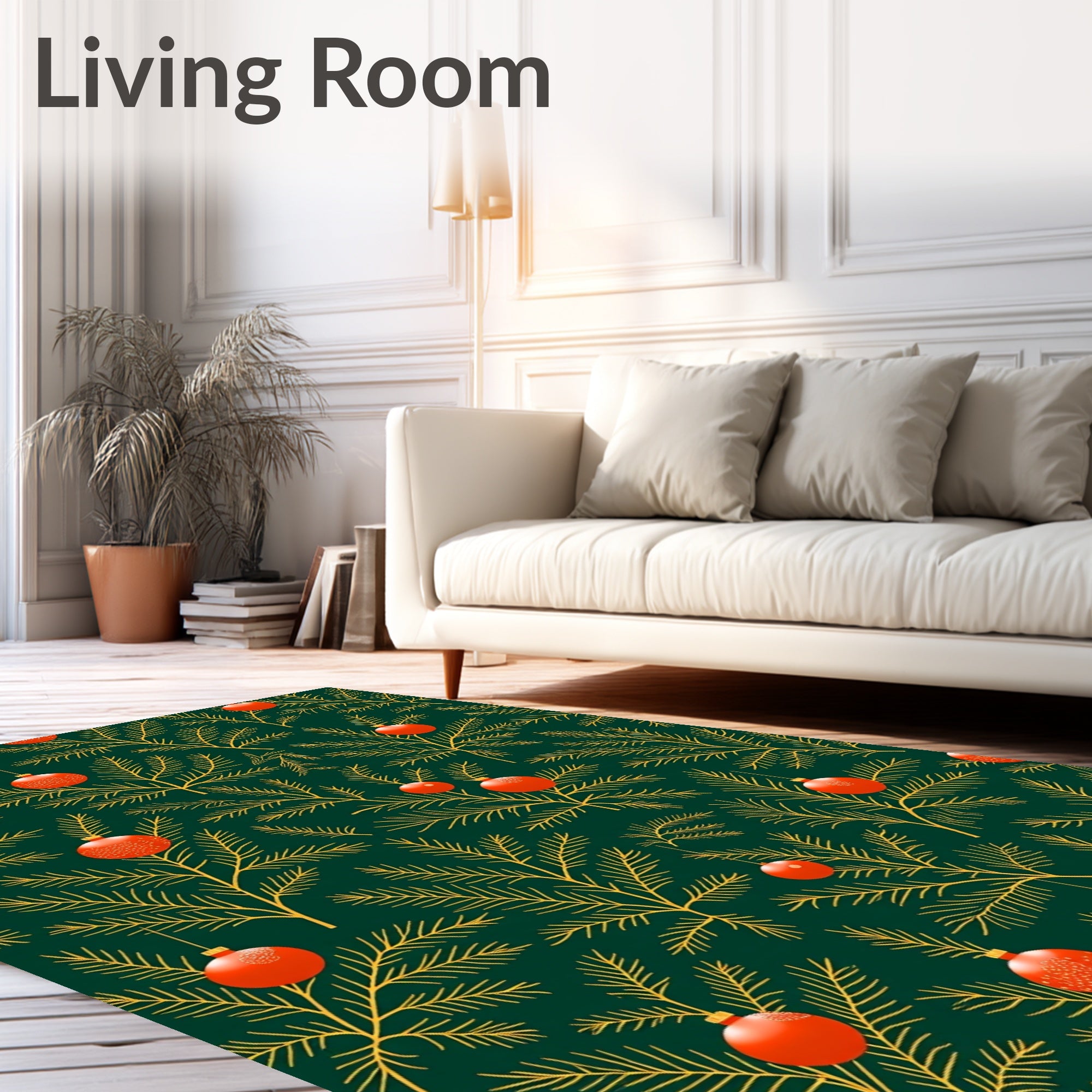 Green Pine Garland Red Ornament Rug