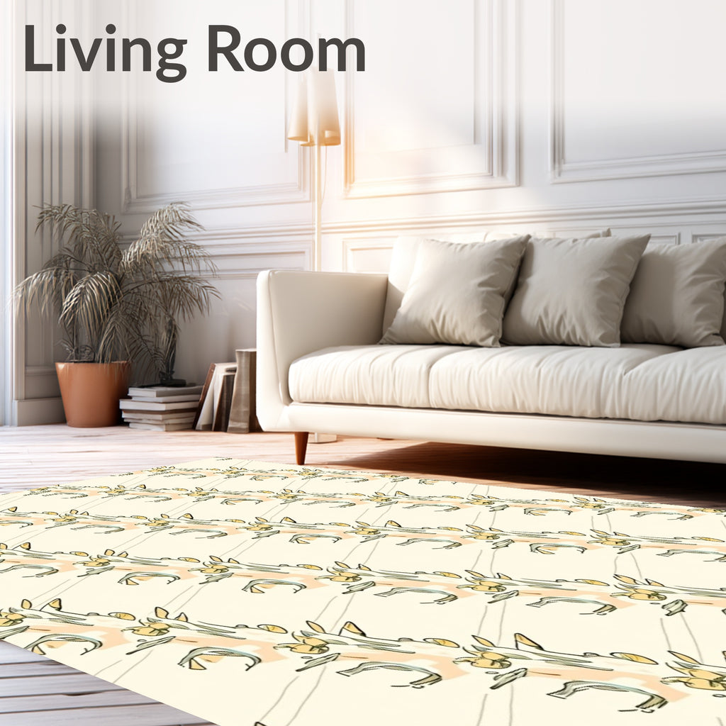 Cream Yellow Floral Archway Artwork Rug