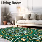 Emerald Gold Mandala Geometric Rug