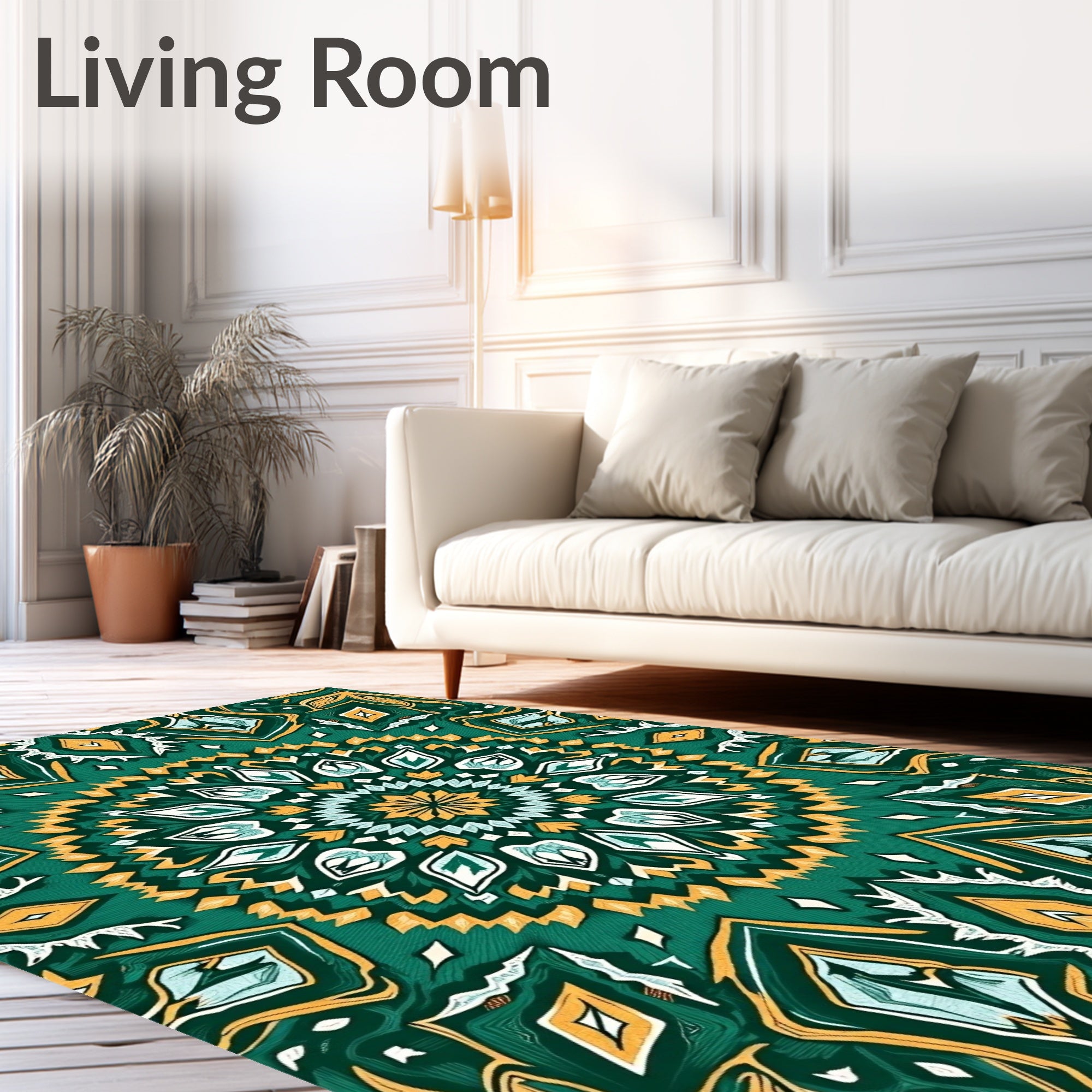 Emerald Gold Mandala Geometric Rug