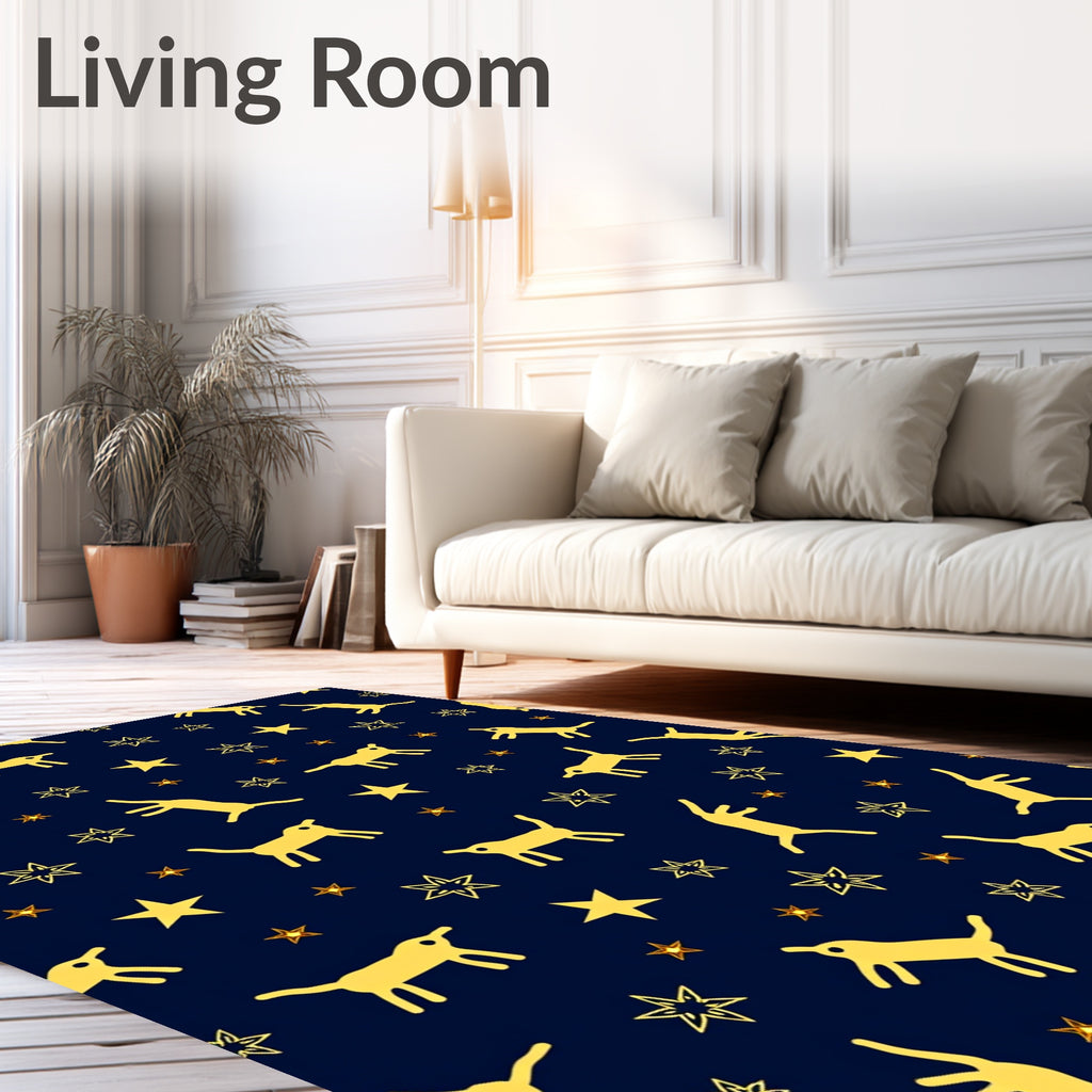 Yellow Dog Stars Night Sky Rug