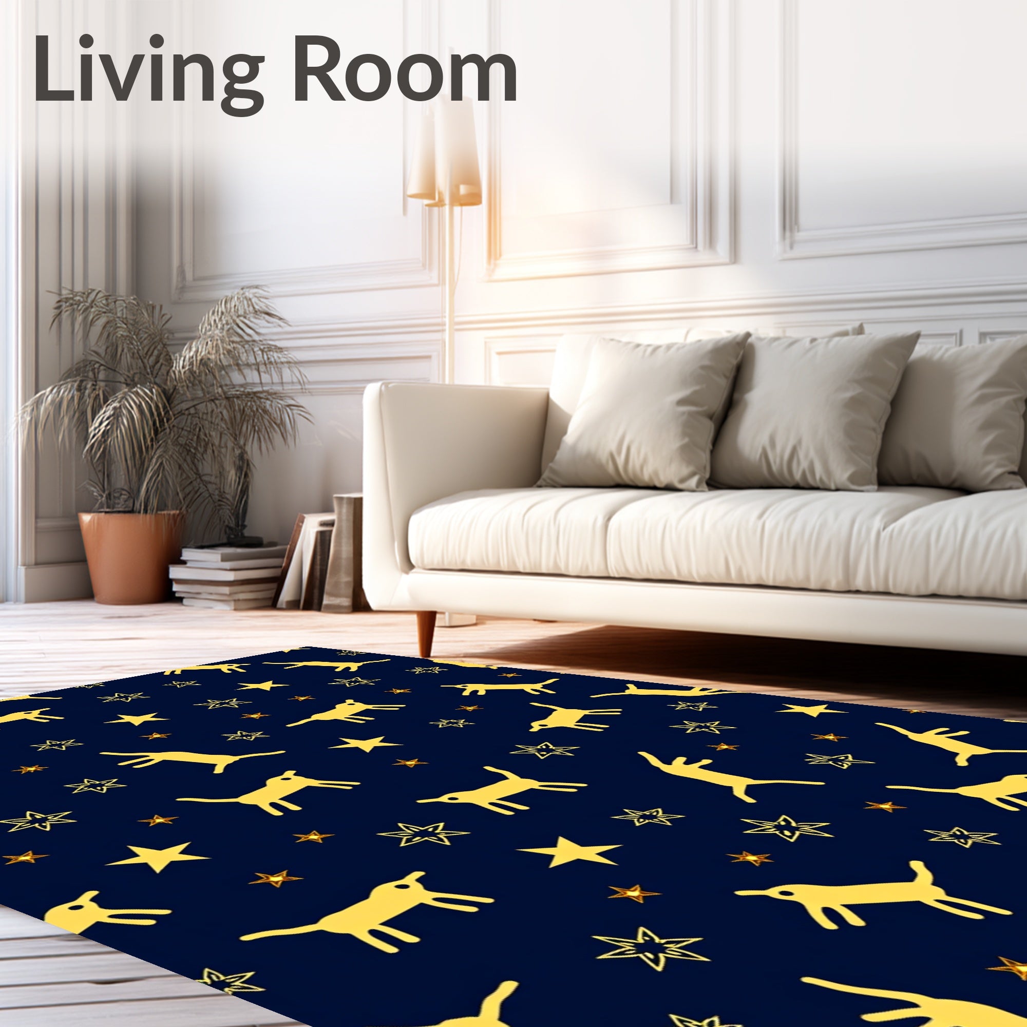 Yellow Dog Stars Night Sky Rug