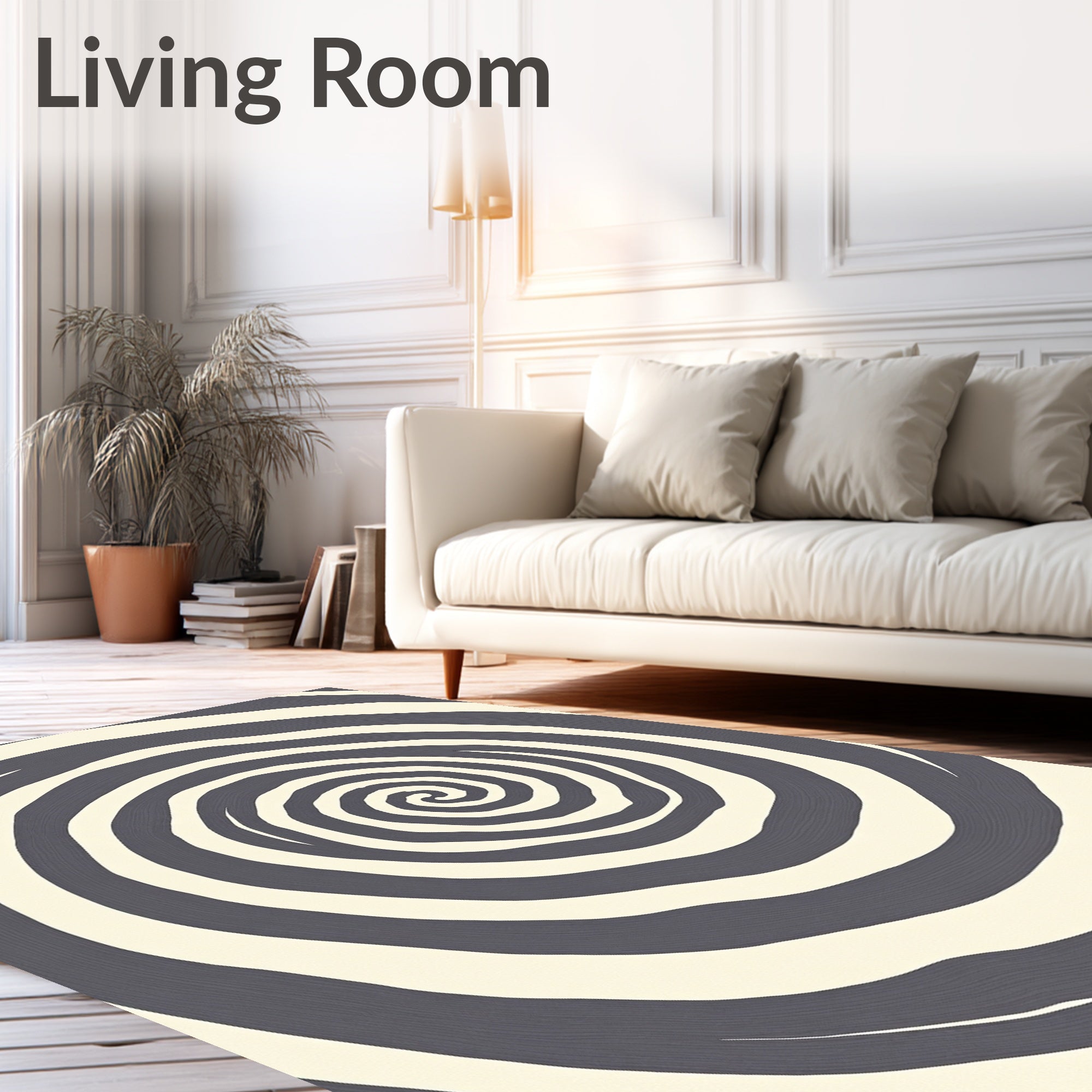 Dark Gray Cream Swirl Rug