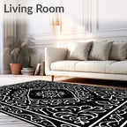 Elegant Black White Floral Medallion Rug