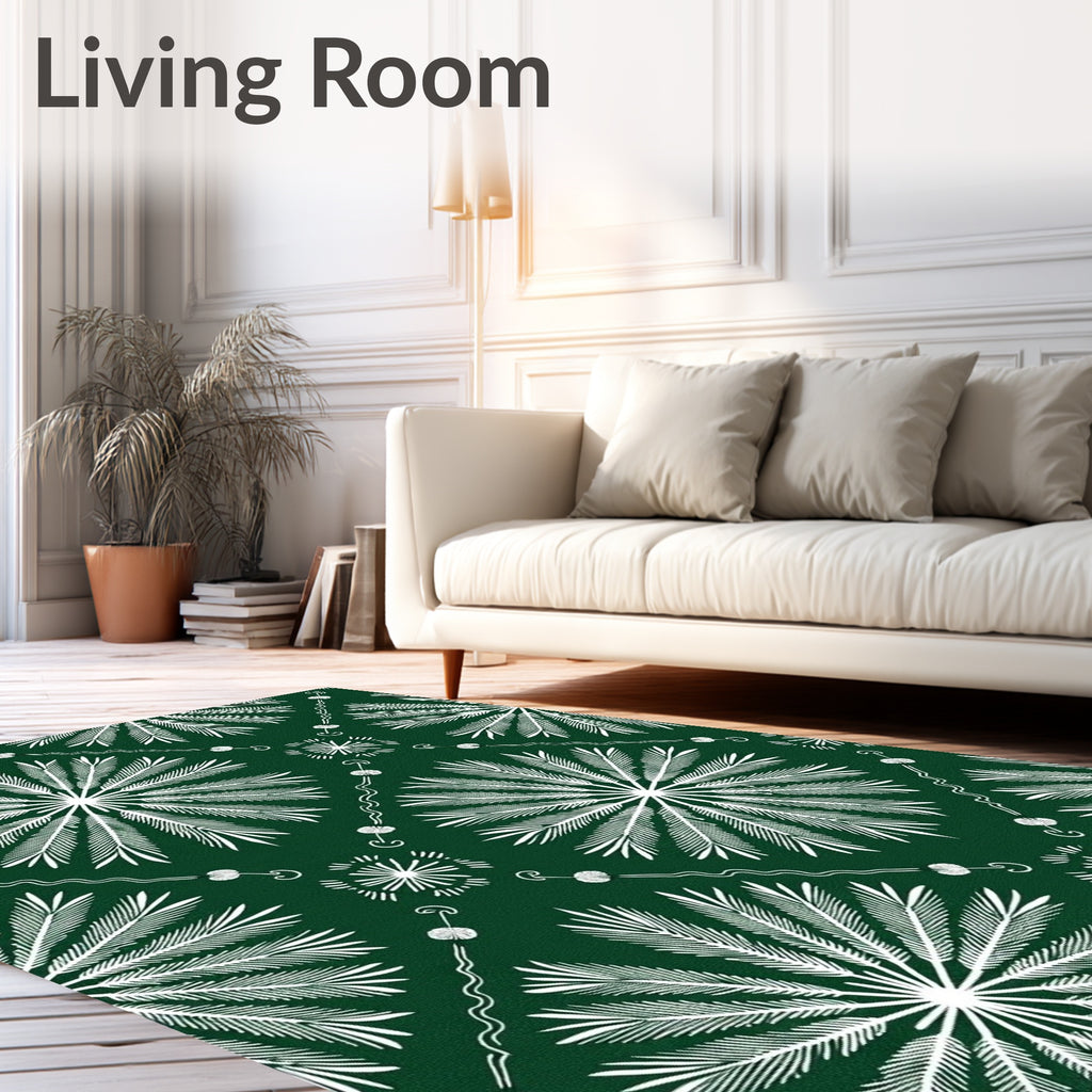 Forest Green White Starburst Lattice Runner Rug