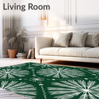 Forest Green White Starburst Lattice Runner Rug