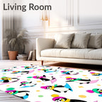 Playful Penguins Skiing Colorful Winter Scene Rug