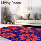 Crimson Floral Starburst Navy Rug