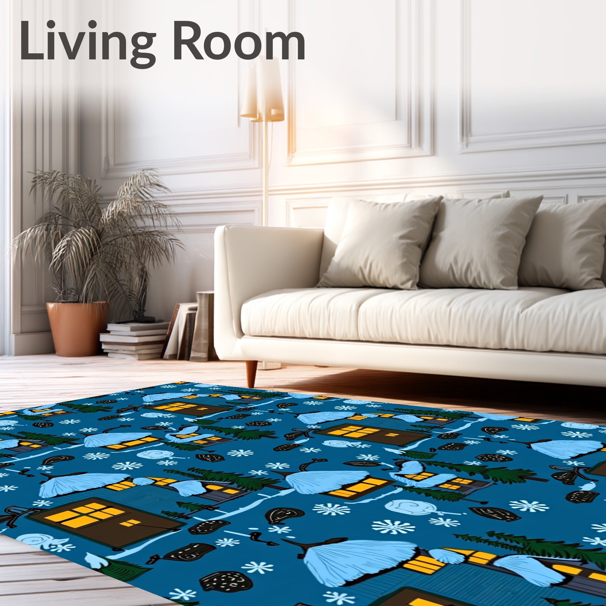 Cozy Winter Village Snowflakes Rug