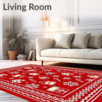 Festive Red Gingerbread Snowflakes Candy Canes Rug