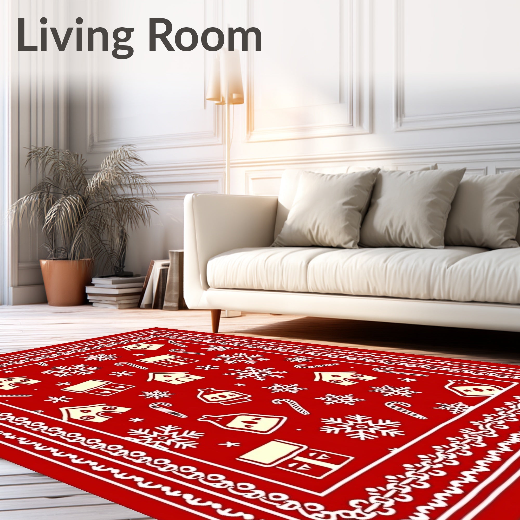 Festive Red Gingerbread Snowflakes Candy Canes Rug