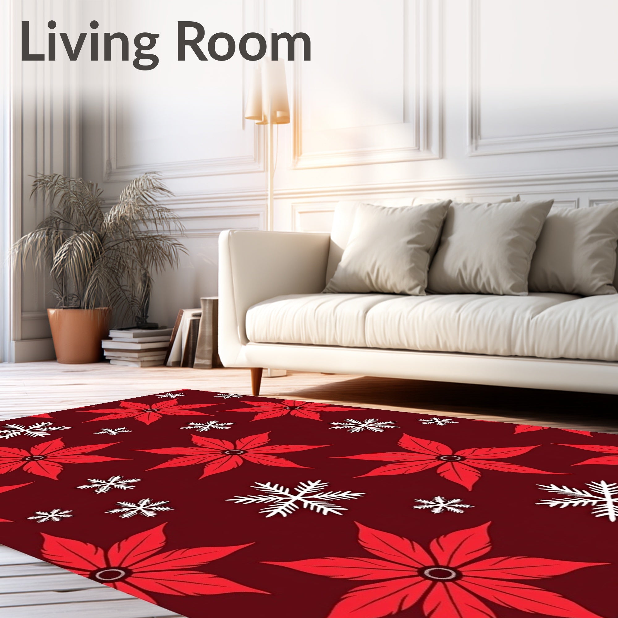 Bold Red Poinsettia Snowflake Shower Rug
